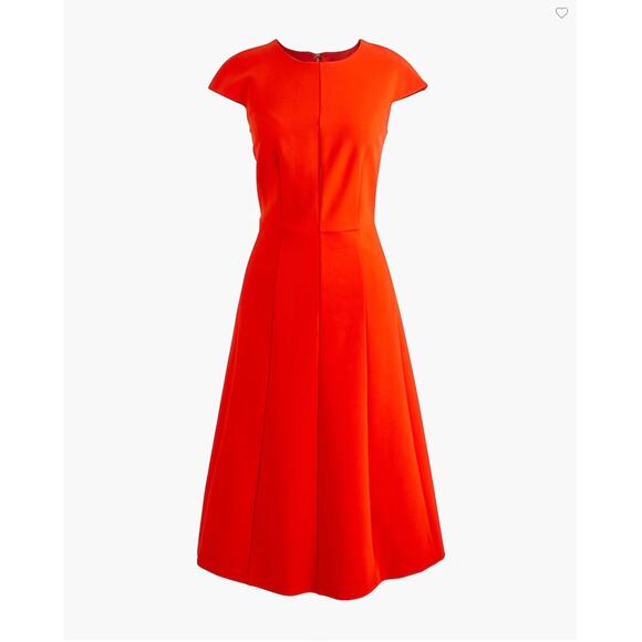 J. Crew Orange Red Mathilde A-Line Cap Sleeve Midi Dress Size 0 - Picture 1 of 14